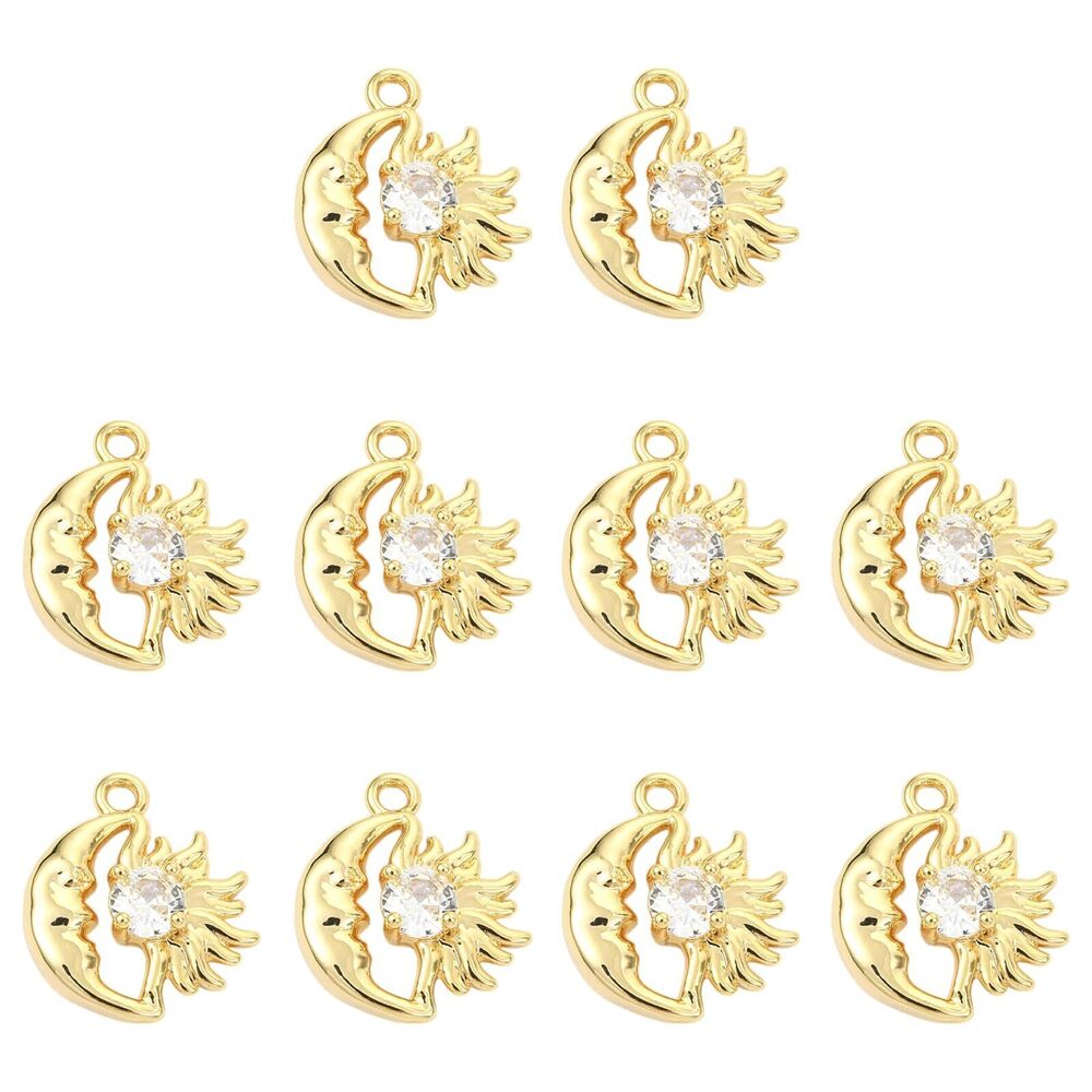 8020 10Pcs Sun and Moon Charms for Jewelry Making Brass Celestial Pendants